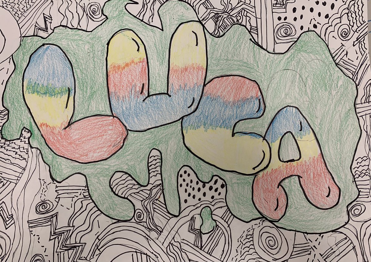 aew105's tweet photo. My Third graders had a lot of fun creating graffiti inspired work using lines ,blending skills and their name. #cobbartrocks #attsedga @ArgyleElem https://t.co/uWAnzfrNPl