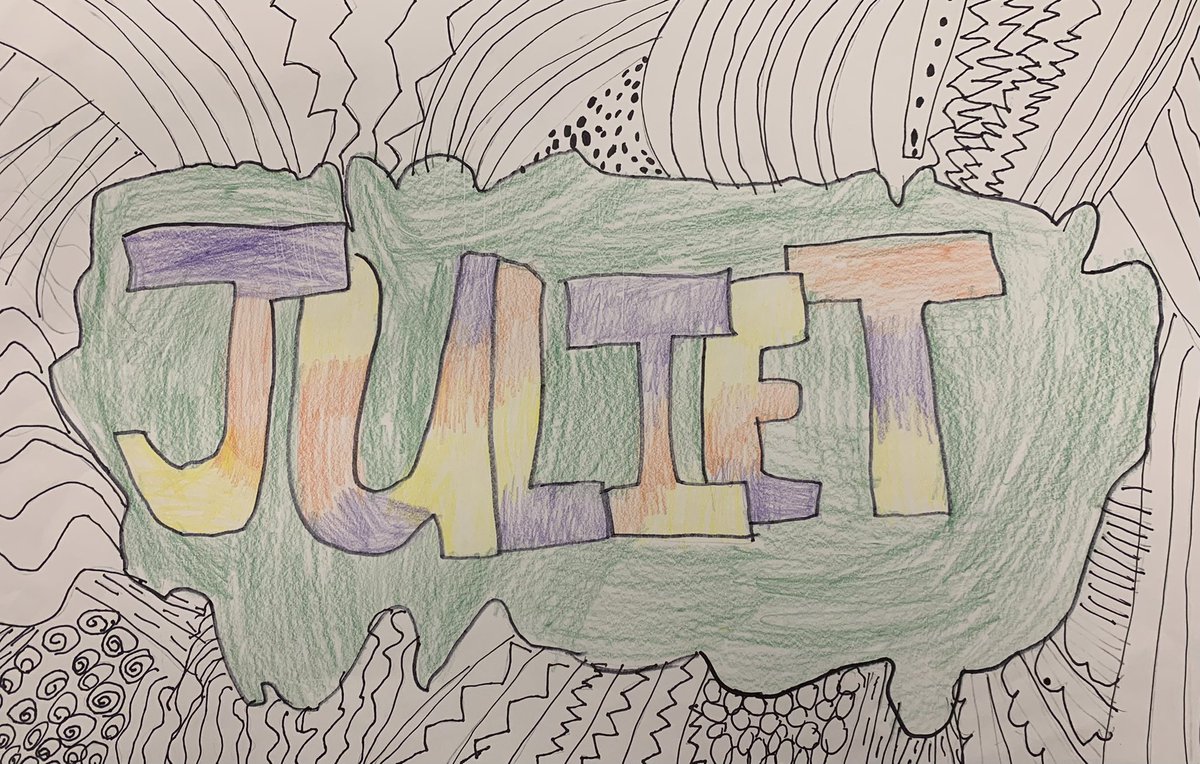 aew105's tweet photo. My Third graders had a lot of fun creating graffiti inspired work using lines ,blending skills and their name. #cobbartrocks #attsedga @ArgyleElem https://t.co/uWAnzfrNPl