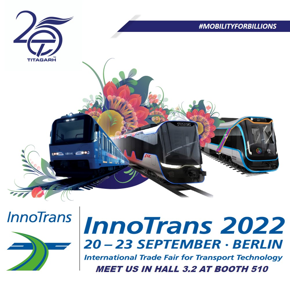 Mobilising a Better Future .
Titagarh will be at InnoTrans 2022.
We request the pleasure of hosting you in Hall 3.2 at Booth 510.

#MobilityForBillions
#InnoTrans2022
#Titagarh 
#MakefortheWorld
#titagarhproud
#Berlin
#Germany