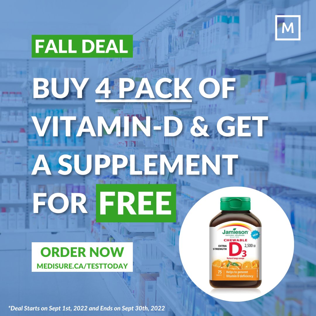 Vitamin D is essential for strong bones, improved immune function and mood. We're giving away a free supplement when you test your #VitaminD. So test your family today!

Visit medisure.ca/VitaminD to order.