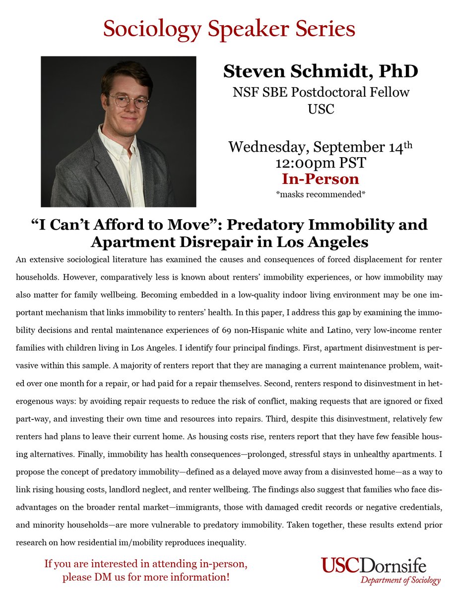 USC Sociology (@uscsociology) on Twitter photo This week, we welcome <a href="/USCSociology/">USC Sociology</a> postdoc Steven Schmidt @stevenedschmidt to our department colloquium! This week, we welcome <a href="/USCSociology/">USC Sociology</a> postdoc Steven Schmidt @stevenedschmidt to our department colloquium!
