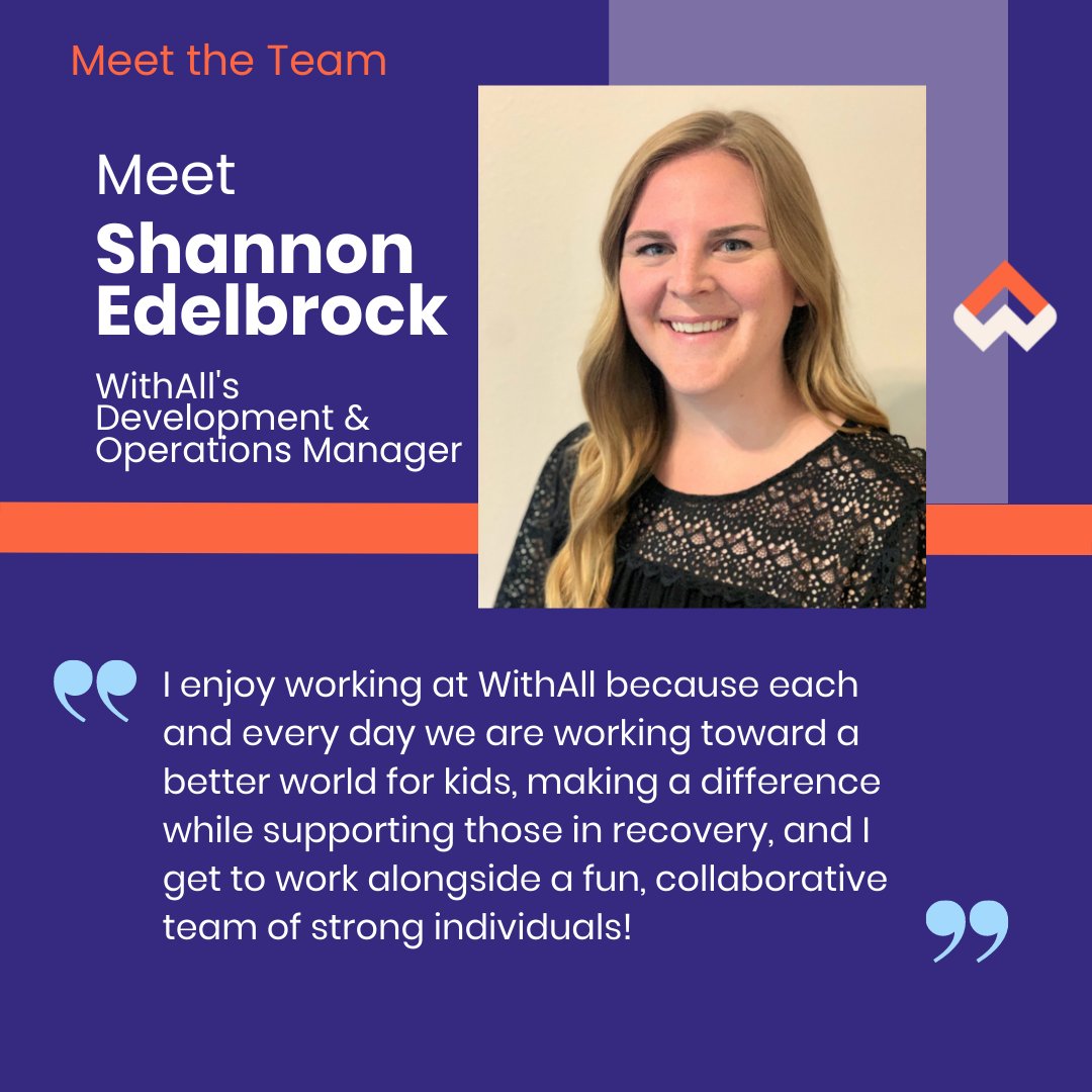 WithAllorg's tweet photo. Meet Shannon! She is our Development and Operations Manager, focusing on our Recovery Support Program, events, and budget management, while making every day run as smoothly as possible. Please say hello to Shannon!

#MeetTheTeam #eatingdisorderprevention #eatingdisordersupport https://t.co/QtZFt4KIBO