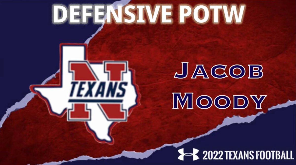 NHSRecruits's tweet photo. WEEK 3 VARSITY POTW vs ALEDO
BOSS HAWG - Liam Chester
OFF SKILL - @LeddieThompson
DEF BIG - @jacobmoody21 
DEF SKILL - @parker_dunmead 
#RaiseTheBar #TexanPride https://t.co/s2Y4NPmECx