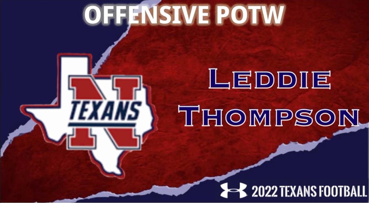 Northwest High School Football Recruiting (@nhsrecruits) on Twitter photo WEEK 3 VARSITY POTW vs ALEDO
BOSS HAWG - Liam Chester
OFF SKILL - <a href="/LeddieThompson/">Leddie Thompson</a>
DEF BIG - <a href="/jacobmoody21/">Jacob Moody</a>
DEF SKILL - <a href="/parker_dunmead/">Parker Dunmead</a>
#RaiseTheBar #TexanPride WEEK 3 VARSITY POTW vs ALEDO
BOSS HAWG - Liam Chester
OFF SKILL - <a href="/LeddieThompson/">Leddie Thompson</a>
DEF BIG - <a href="/jacobmoody21/">Jacob Moody</a>
DEF SKILL - <a href="/parker_dunmead/">Parker Dunmead</a>
#RaiseTheBar #TexanPride