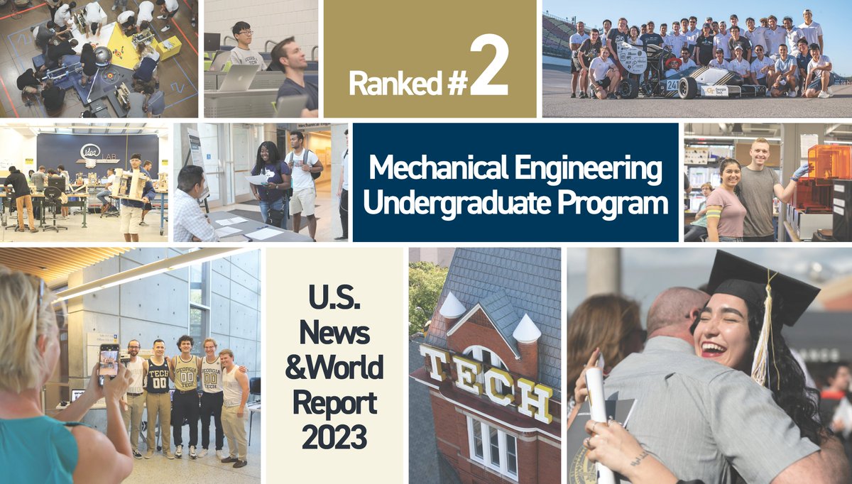MEGeorgiaTech's tweet photo. The Woodruff School is ranked No. 2 in the nation (first among public universities), according to the 2023 U.S. News &amp; World Report Best Colleges rankings of undergraduate mechanical engineering programs.

Full story: https://t.co/bd1qW6EC9f https://t.co/elWkd1T9gr
