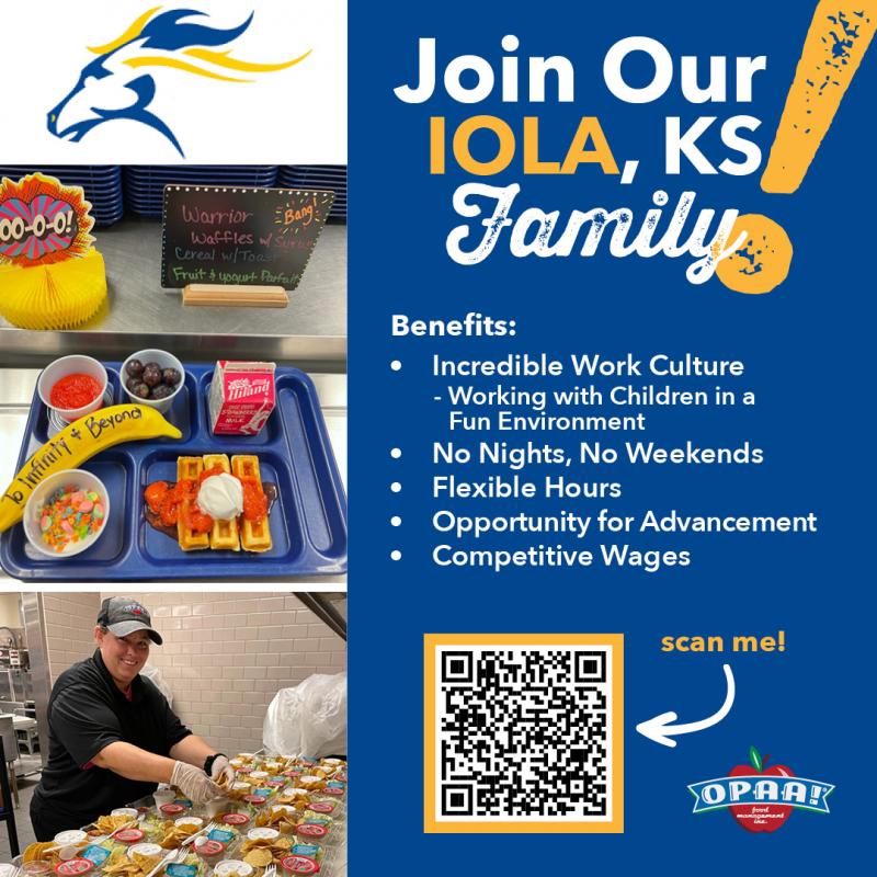 USD257's tweet photo. Join Our Team!!
OPAA! is hiring for their Iola team! 
https://t.co/JbzjOSB3ze https://t.co/umGhosXZPt