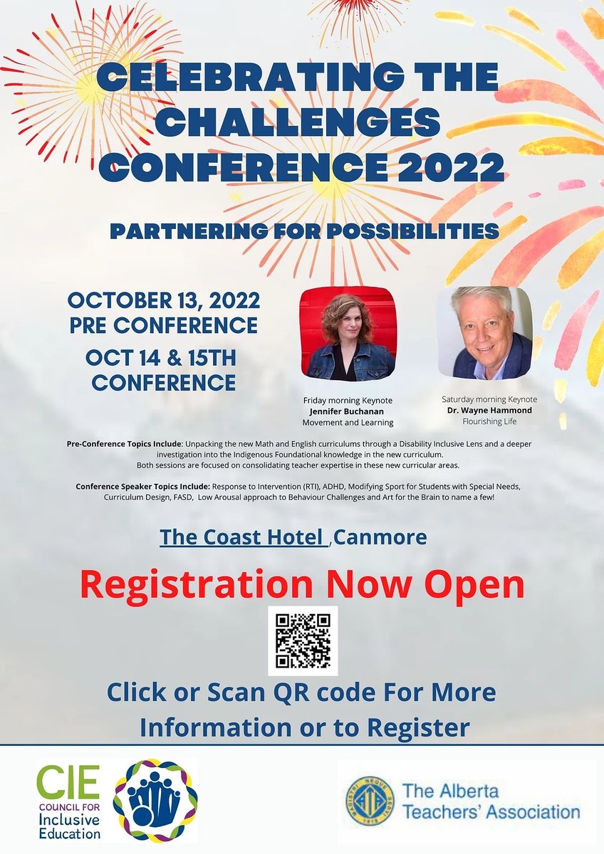 ATALocal55's tweet image. COUNCIL FOR INCLUSIVE EDUCATION
"Celebrating the Challenges - Partnering for Possibilities"
October 13 - 15th, Canmore, AB

For more info and to register go to: cieducation.ca

If you are an ATA 55 member, contact the Local to see if you qualify for funding.
#CIE #ATA55