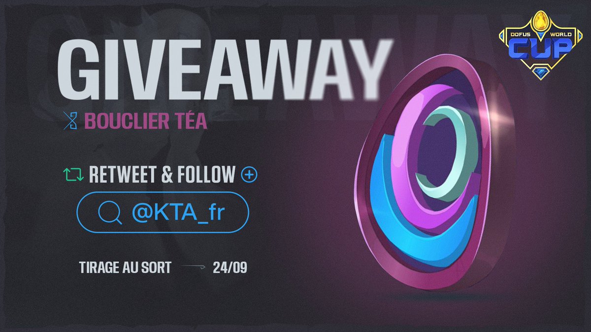 Les récompenses de la Dofus World Cup 🏆 seront réservées aux meilleurs guerriers, mais ce Bouclier KTA est accessible à tous, moyennement un peu de chance !

🔁 RT
➡️ Follow @KTA_fr 

Et n'hésitez pas à vous inscrire à la compétition 👉 ktarena.com/fr/207-dofus-w…
