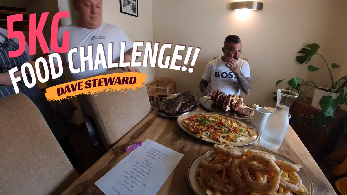 5kg food challenge 8x 6oz Beef Patty Brioche Bun 12 Rashers Bacon 12 Slices Emmental Cheese 1Kg Skinny Fries 250g Cheese Sauce 200g Grated Cheese Gouchang Cilli Mayo Spring Onion & Fresh Chilli 60oz Rump Steak 1Kg Triple Cooked Chips 10 Battered Onion Rings 350ml Peppercorn Sauce