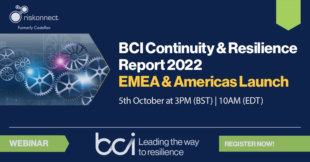 castellan_'s tweet image. 📣 Virtual Launch 📣  The BCI Continuity and Resilience Report 2022.

Join us on the 5th Oct at 3pm (BST) / 10am (EDT) for the launch of this insightful new report from The BCI sponsored by Riskonnect.

Register here: bit.ly/3QtNwi1 

#BusinessContinuity