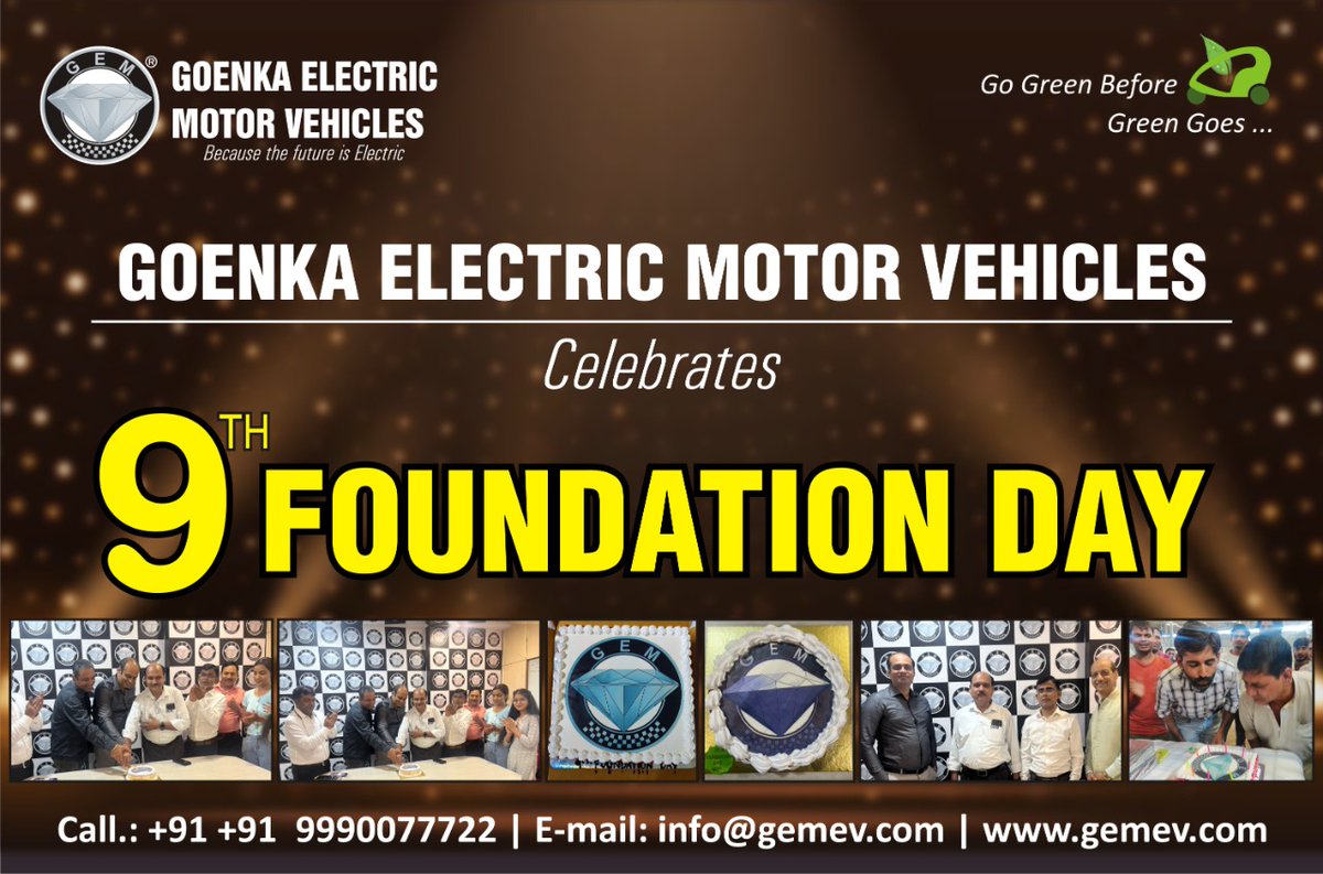 gemvehicles's tweet photo. It’s been an amazing Nine years since we launched this #brand and we are so excited for the future of Goenka Electric Motor Vehicles Pvt Ltd. #goenkaelectricmotorvehicles

#gem #foundationday #customerloyalty #team #teambonding #thankyou #teamwork #success #inspiration https://t.co/8GNwJgUN5m