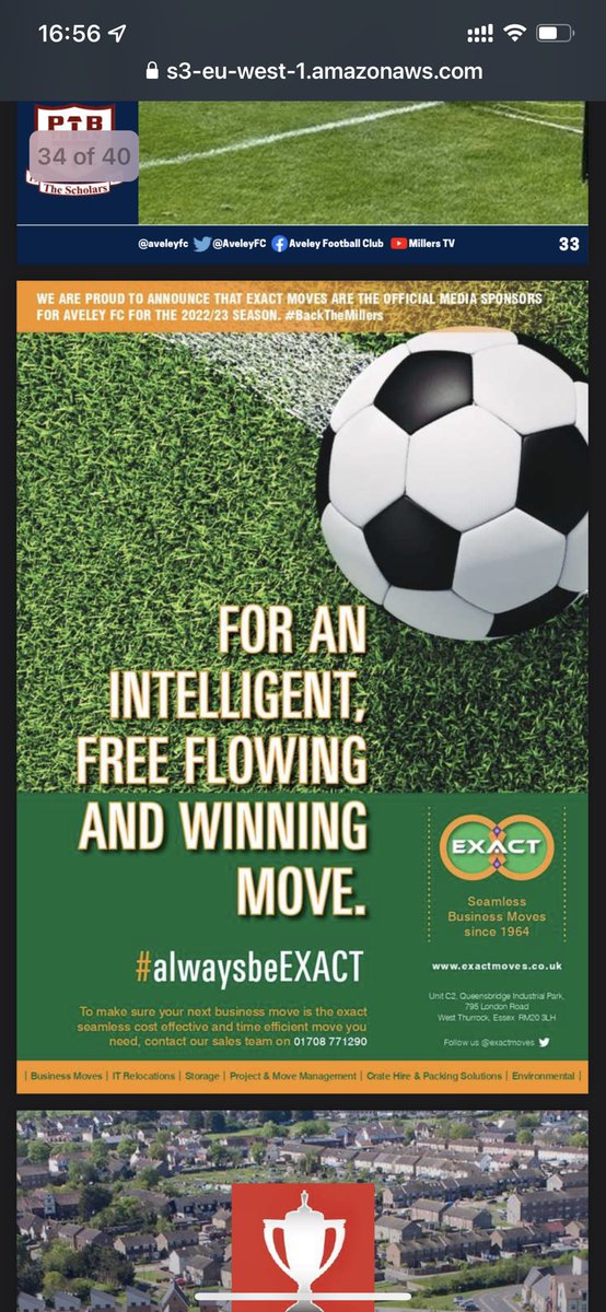 exactmoves's tweet photo. Always great to feature in the match day programme. Good luck to @danscopes6 and the @AveleyFC  boys tonight #BacktheMillers #alwaysbeEXACT https://t.co/JymDW8QFgn