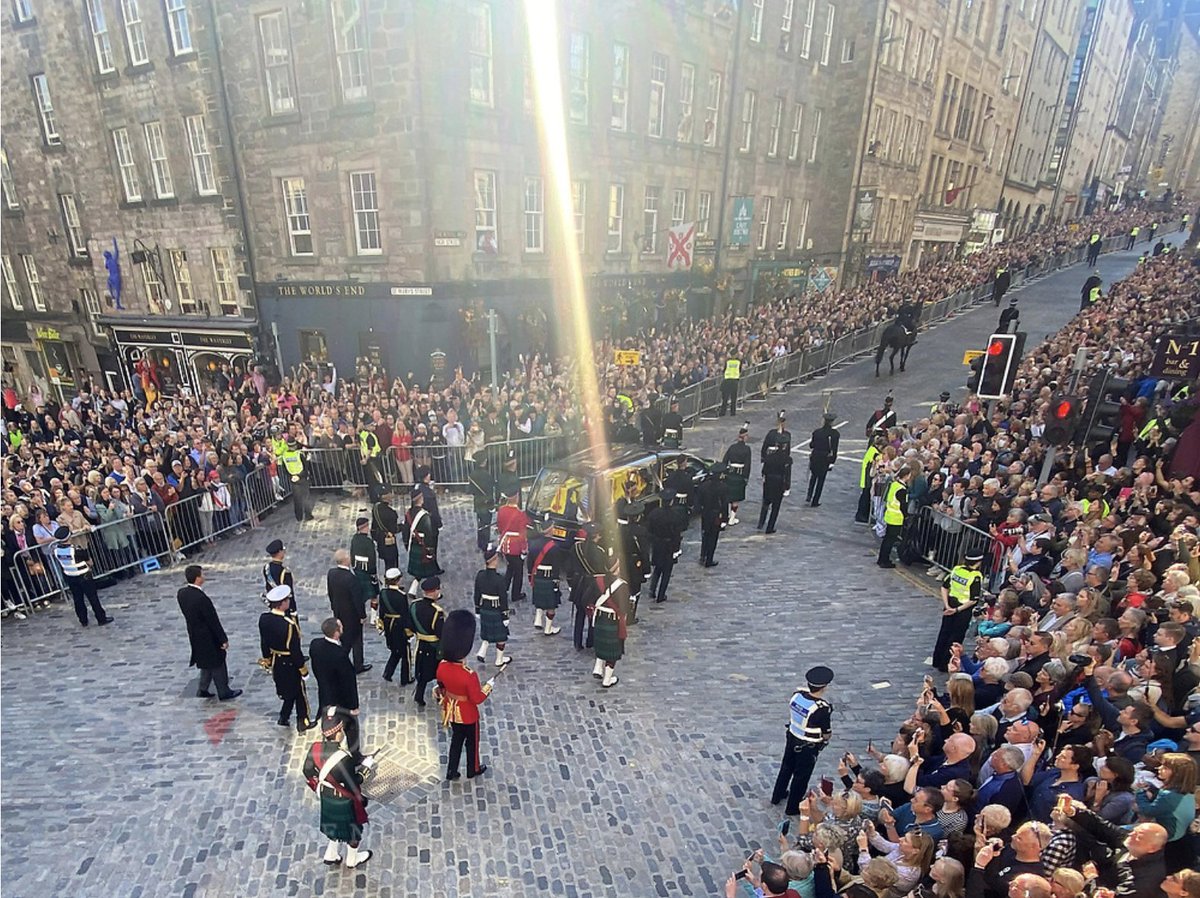 A ray of light appears to shine on the coffin on Queen Elizabeth II as it makes its way up the Royal Mile earlier today. 
Photo: Georgie Gillard / Story Picture Agency
#queen #QueenElizabeth #light #Edinburgh