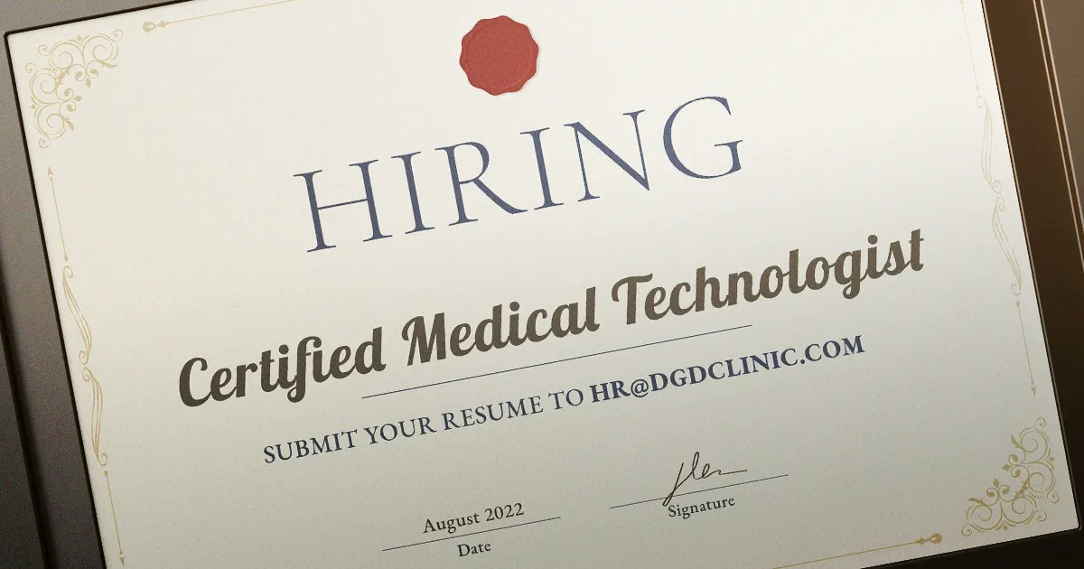 dgdclinic's tweet photo. We are #hiring for Certified #MedicalTechnologists! Submit your #resume to HR@DGDclinic.com or apply online @ https://t.co/WMVFnI9YGr https://t.co/1v6IajZvN7