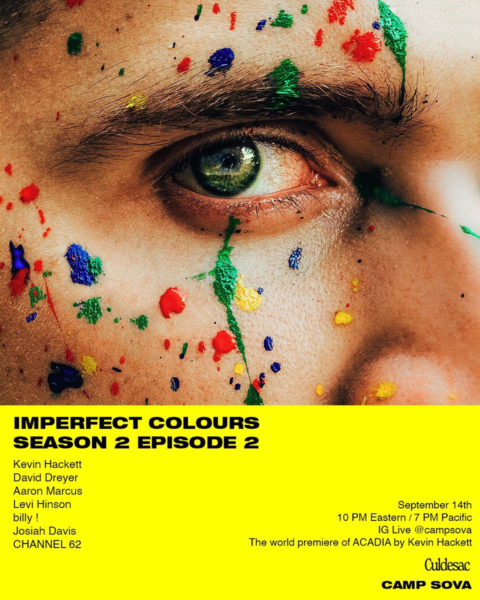 We missed you.

Listen to exclusive new music from <a href="/iamkevinhackett/">kevin hackett</a> this Wednesday at 10 PM Eastern / 7 PM Pacific

Imperfect Colours, only on IG <a href="/CampSova/">Camp Sova</a>