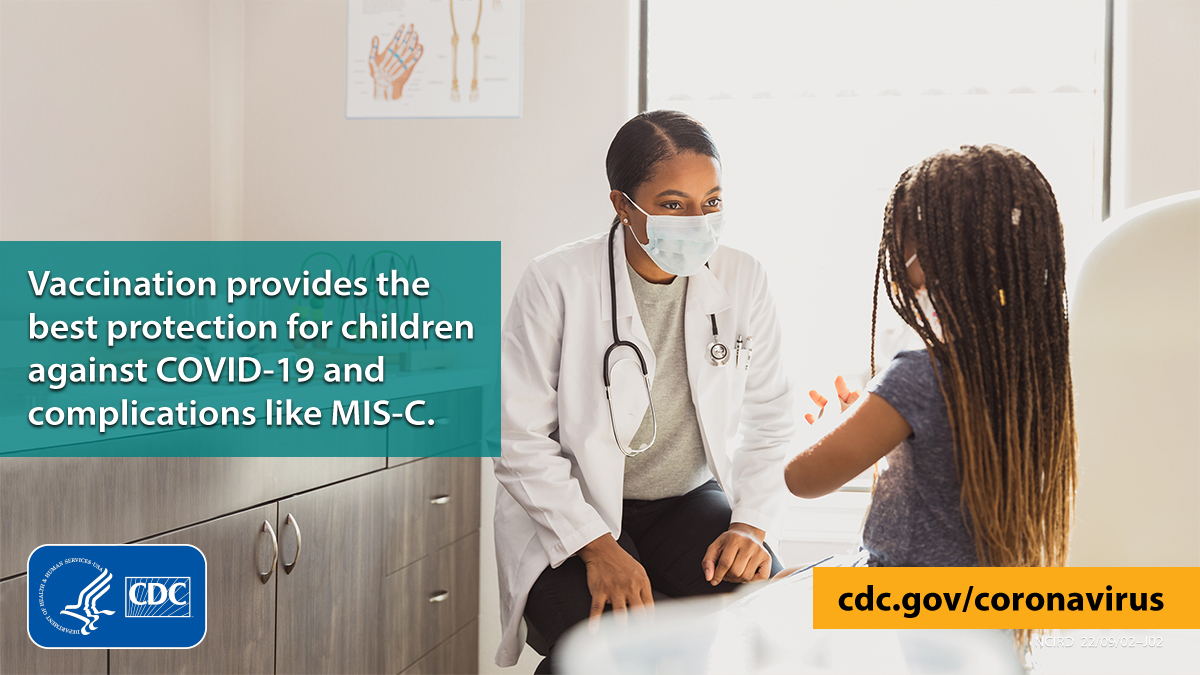 New study finds kids 5–18 yrs. vaccinated w/ two doses of Pfizer-BioNTech COVID-19 vaccine 84% less likely to develop MIS-C, a severe condition that can affect many organs. Children 6 mos. &amp; older should get all recommended doses of #COVID19 vaccine. More: bit.ly/3BcrZ7c
