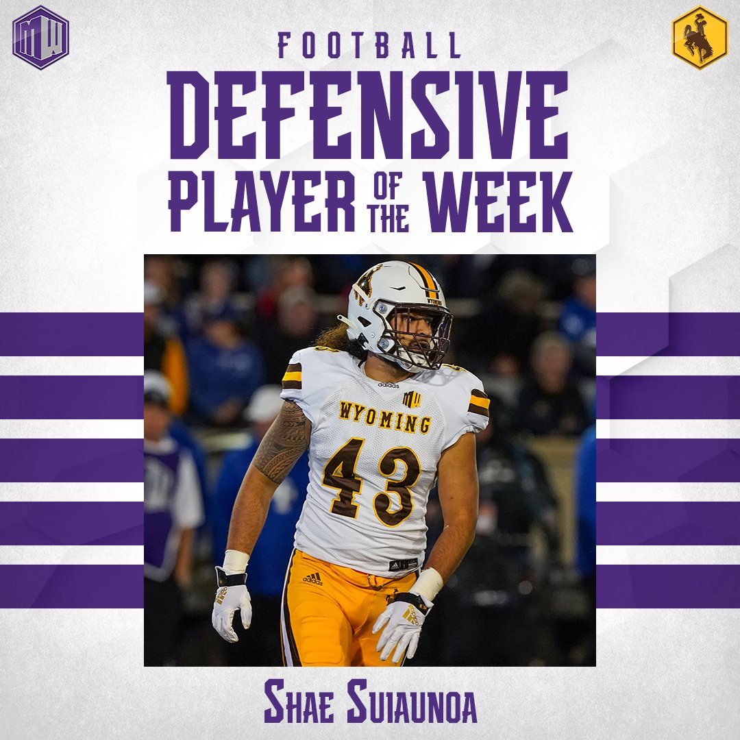 Shae Suiaunoa recorded a career-best 8️⃣ tackles in @Wyo_Football’s 33-10 victory over Northern Colorado. Helped lead a 🤠 defense that held the Bears to just 15 rushing yards and only 147 yards of total offense. #AtThePEAK | #MWFB | #RideForTheBrand
