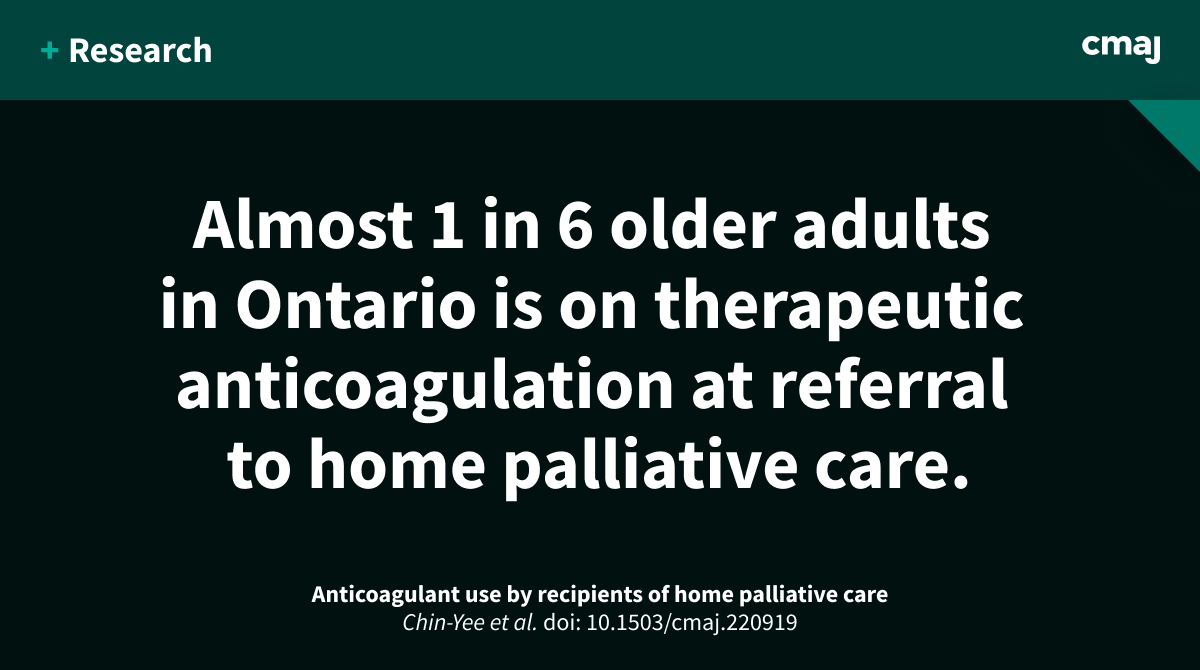 CMAJ's tweet photo. Physician preference may play an important role in anticoagulant discontinuation for older patients receiving home palliative care. 

New research: https://t.co/prXe175jq3
@nchinyee @Tara_Gomes @PTanuseputro @AndreasLaupacis #PalliativeCare https://t.co/67uPWceCBl