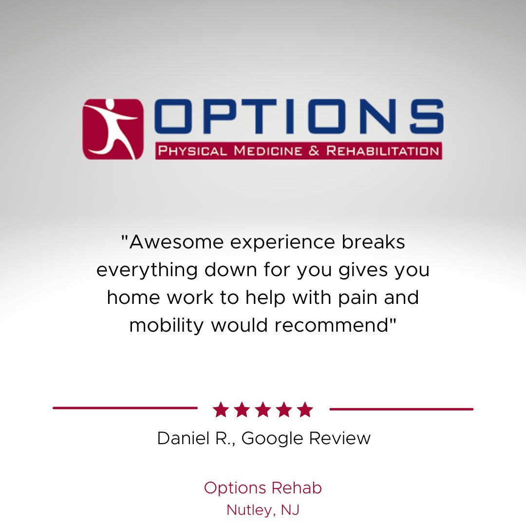 OptionsRehab's tweet photo. Thank you for your 5-Star review! If you are in need of a chiropractor or physical therapist, please call our office at 973-542-2022 to schedule a complimentary screening! Options Rehab
Nutley, NJ  
#ChiropractorNJ #PhysicalTherapistNJ #NorthJerseyChiropractor https://t.co/EIitEfz5Jo