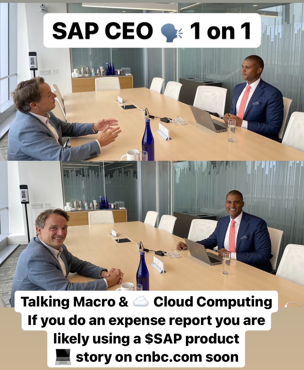 FrankCNBC's tweet photo. $SAP CEO 🗣 1 on 1
Talking Macro &amp; ☁️ Cloud Computing
If you do an expense report you are likely using a @SAP product 
💻 story on https://t.co/uKjeuzDXLb soon https://t.co/IxcaYcsomD