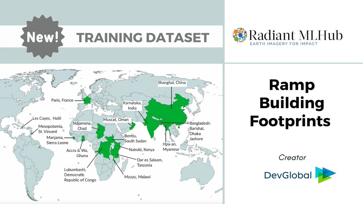 OurRadiantEarth's tweet image. Building footprints are a necessary input to train #ML models to automatically extract features in satellite imagery. Now available on #RadiantMLHub for download, explore these open #trainingdatasets with labels for primary health facilities worldwide: mlhub.earth/datasets?searc…