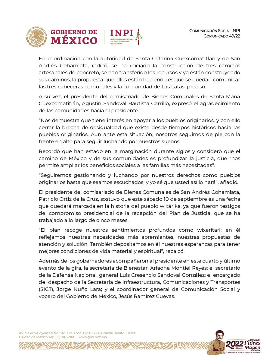 INPImx's tweet photo. #COMUNICADO | 📰🗞

Autoridades wixárikas entregan propuesta de decreto que reconoce lugares sagrados de los pueblos wixárika, n’ayeri, o’dam y mexicanero.

➡️https://t.co/KR1uDKpI5B

@GobiernoMX @DEELAYUUK https://t.co/hzZTYhg95X