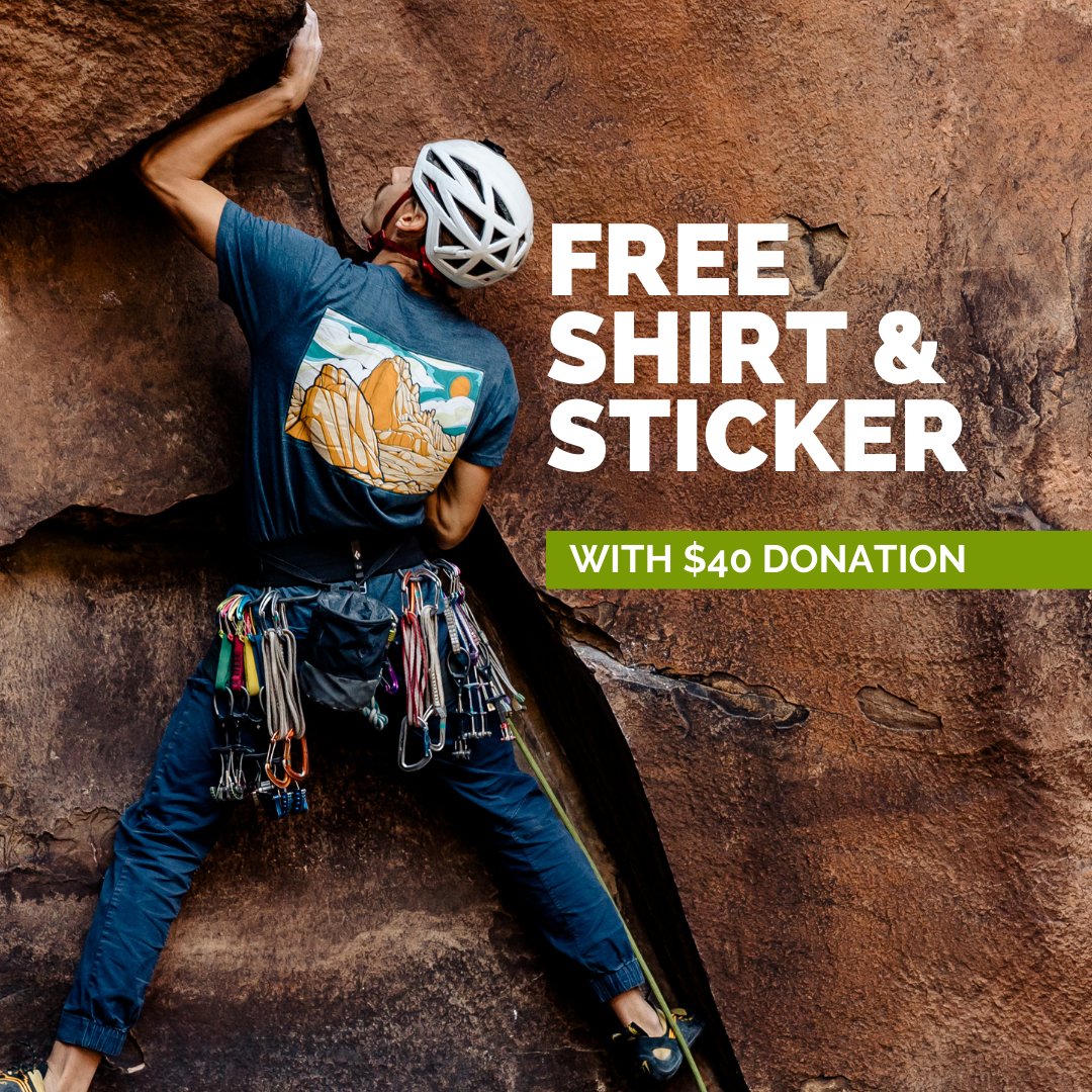 accessfund's tweet photo. Go from a 5.4 to a 5.10 by donating $40 today. You’ll get access to exclusive benefits &amp; the sweet satisfaction that comes with giving back to the crags you love. Plus, we’ll send you a free T-shirt &amp; sticker. Don’t sleep on this deal—donate today. 👇
https://t.co/85iLS4dtlk https://t.co/VuZ2T1PDQ4
