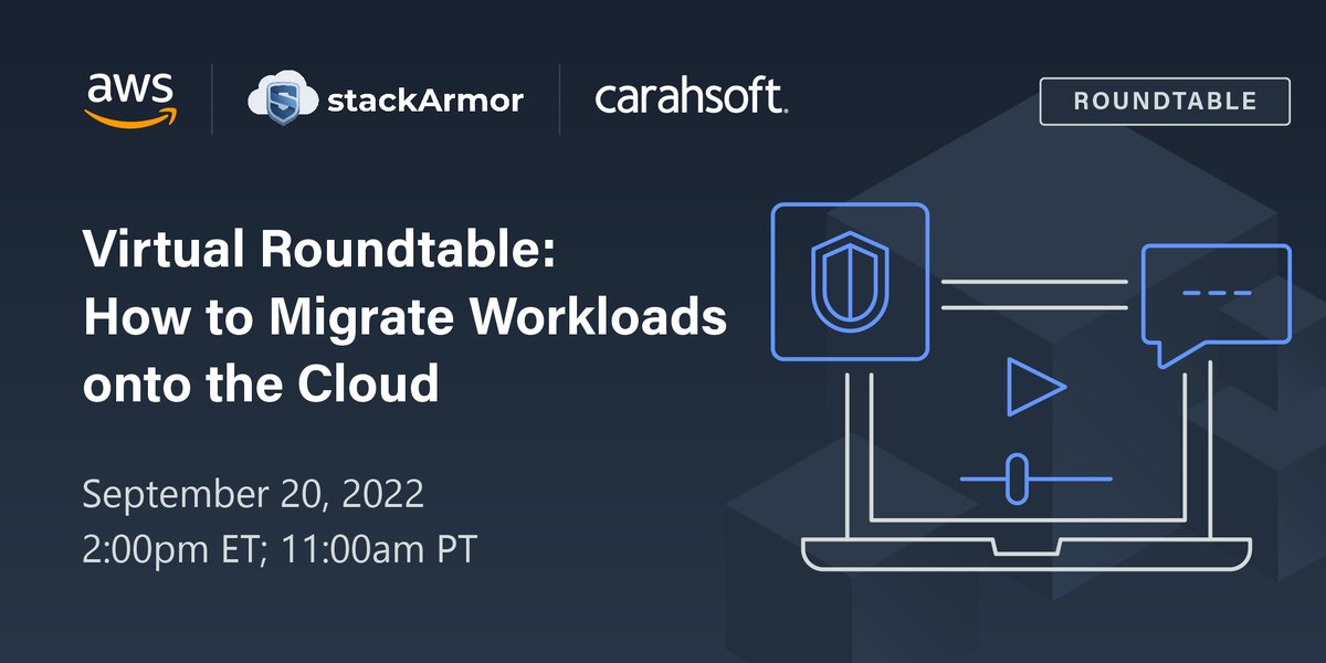 WJones_VMware's tweet photo. Looking to provide secure &amp; compliant cloud solutions? Join @AWS_Gov, @stackArmor &amp; @Carahsoft for a virtual roundtable as they discuss accelerating cloud adoption. Register now &amp; tune in on 9/20: https://t.co/MmP2EMwRXk https://t.co/LajM5gAqey