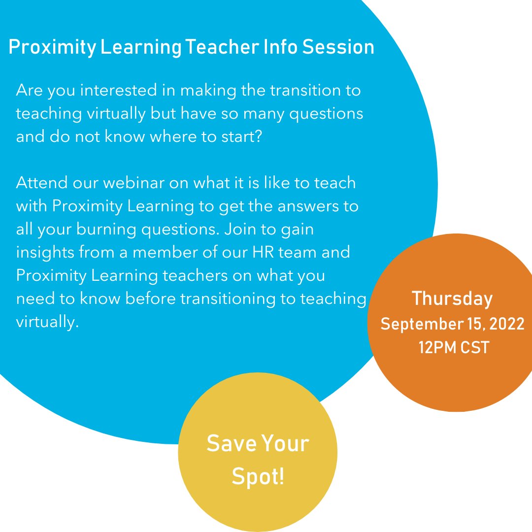 ProxLearning's tweet photo. Proximity Learning Presents: Teacher Info Session with John Rollack
Senior Manager of HR. Register Here: 
https://t.co/XGCsS07M4s https://t.co/5TnI8tOYVi