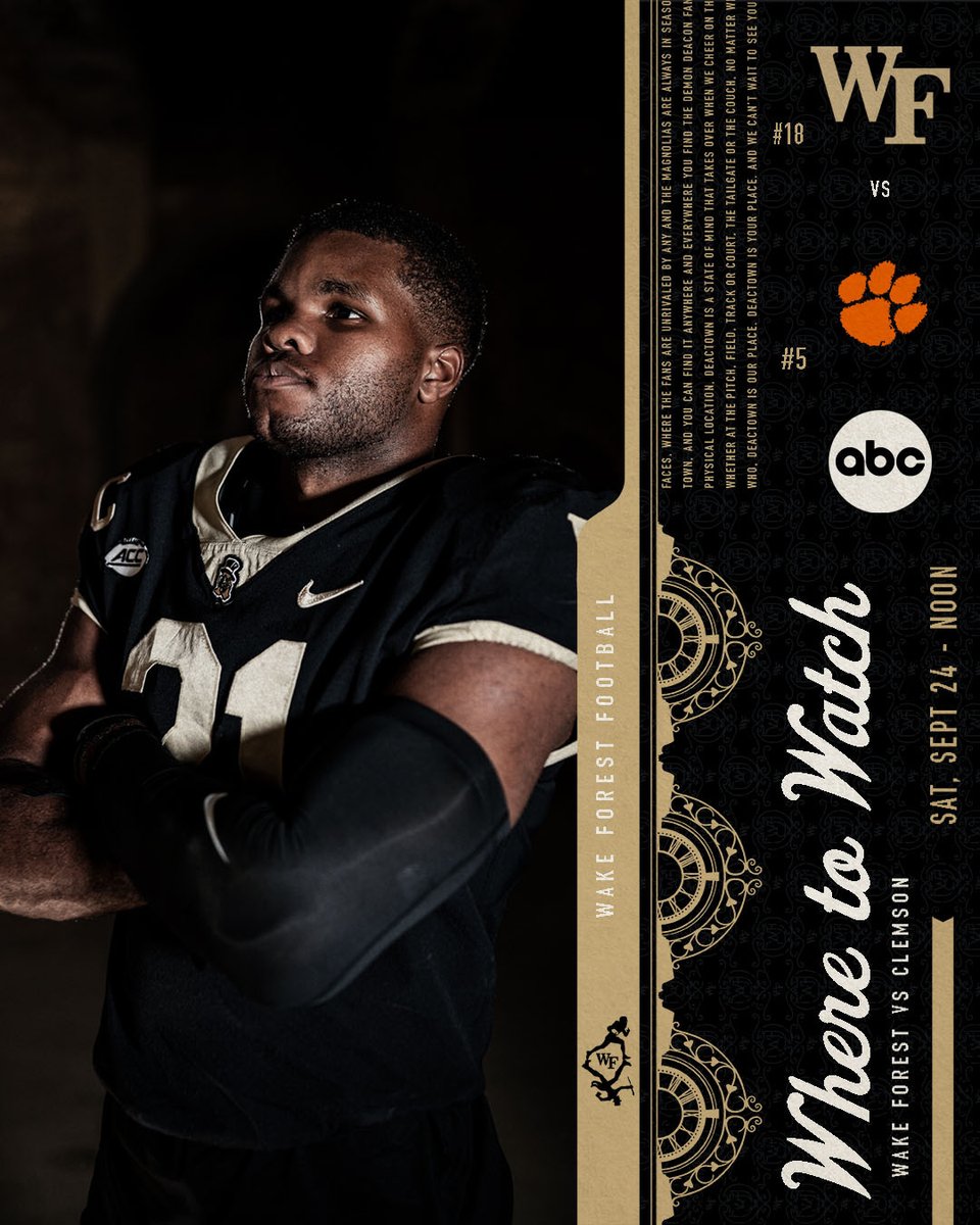 WakeFB's tweet photo. 📅: Saturday, Sept. 24
🕛: Noon ET
📺: ABC
🎟: https://t.co/jNqmriBYzZ

📰: https://t.co/WgFl3m9Por https://t.co/Yws1BI9uGx