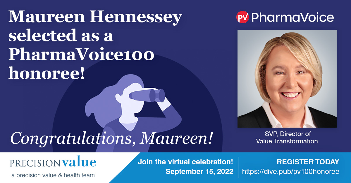 PRECISIONvalue's tweet photo. Join us in congratulating Precision's Maureen Hennessey for being named to the 2022 PharmaVoice100 as a DE&amp;I Champion! Check out Maureen’s complete profile in PharmaVoice here: https://t.co/hImVQNWkdH https://t.co/wEy6c4s2lU