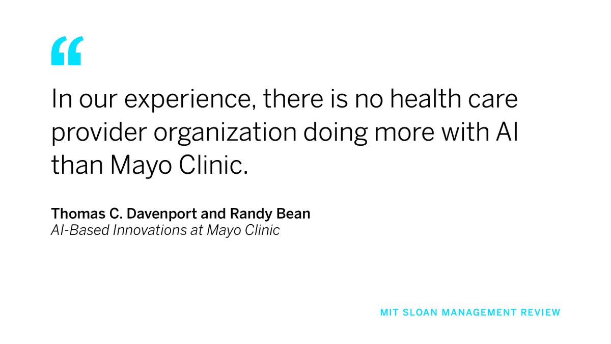 mitsmr's tweet image. It's still too early to say how #AI will reshape health care but perhaps not too early to predict that @MayoClinic will play an important role in the transformation. @Tdav @randybeannvp mitsmr.com/3zHw3f6