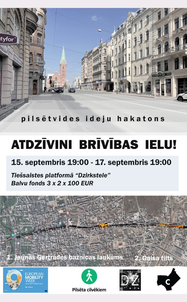 PilsCilvekiem's tweet photo. Vai tev ir idejas Brīvības ielas cilvēciskošanai? Piedalies hakatonā “Atdzīvini Brīvības ielu”! Hakatons norisināsies platformā https://t.co/z9VSYpDjZz un būs atvērts ideju pieteikšanai 15.09 19:00 - 17.09 19:00. Plašāk: https://t.co/pNXL62HU5y

#Brīvībasiela #centrs #hakatons https://t.co/q9ZkF0H1OE