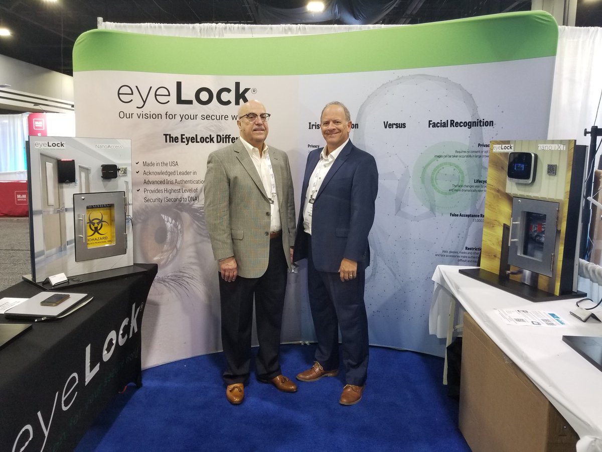 EyeLockCorp's tweet photo. Reporting live from Global Security Exchange (GSX)! Join Marco Emrich and Chris Jahnke at booth 2155 to learn more about our products and services. #biometrics https://t.co/4t3Qfg4Evc