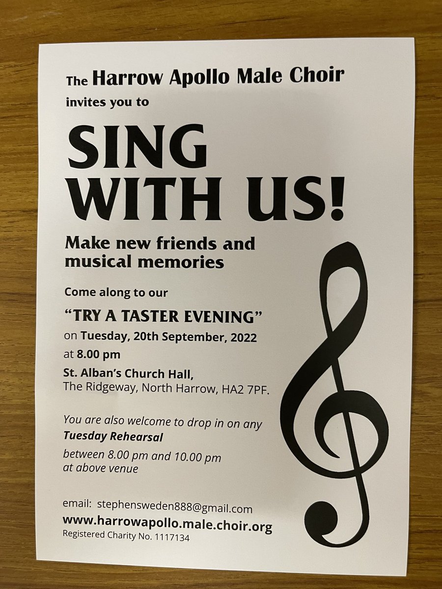 HarrowMVC's tweet image. We are running a taster session on Tuesday 20th September 2022.  8pm to 10pm at St. Albans Church Hall, North Harrow.
All welcome!