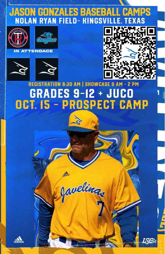 CoachFlores09's tweet photo. We will be hosting our 1st Fall Prospect camp on Saturday October,15th here at Nolan Ryan Field. Pre-register for this event by following the link below: https://t.co/SuohnfHCs1 
Joining us will be @TXR_PostGrad ,@CBCBaseball2 &amp; more schools to come. #BackThePack @GonzalesCamps https://t.co/blkvbkcF2Z