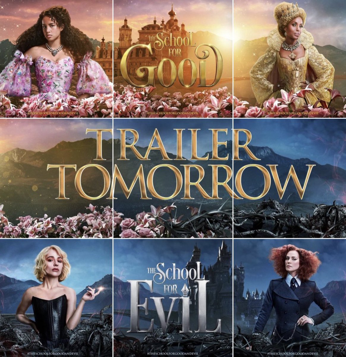SomanChainani's tweet photo. TRAILER TOMORROW 🏰😇😈

#schoolforgoodandevil https://t.co/kvycVCJN5b