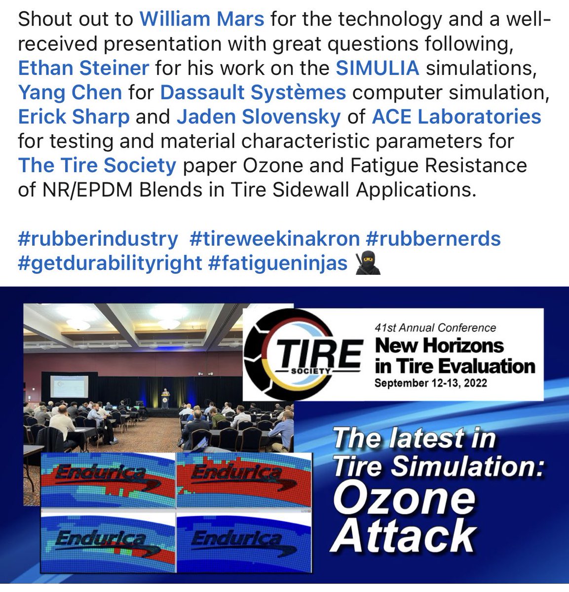 EnduricaLLC's tweet photo. 🔊 Shout outs to:
@EnduricaWill
Ethan Steiner
Yang Chen
@Erick_Sharp
Jaden Slovensky
@ACELaboratories
@3DS_SIMULIA
@Dassault3DS
#rubberindustry #tireweekinakron 🛞 #rubbernerds #getdurabilityright #fatigueninjas 🥷
Read more ⬇️ https://t.co/Gf0Ir7Muph