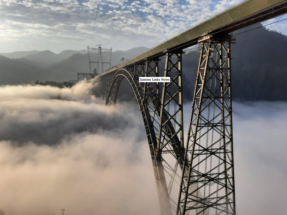 JAMMULINKS's tweet photo. 'Over the Clouds': Panoramic view of world’s highest Chenab rail bridge in Reasi district of Jammu and Kashmir https://t.co/TINNv2PqN1