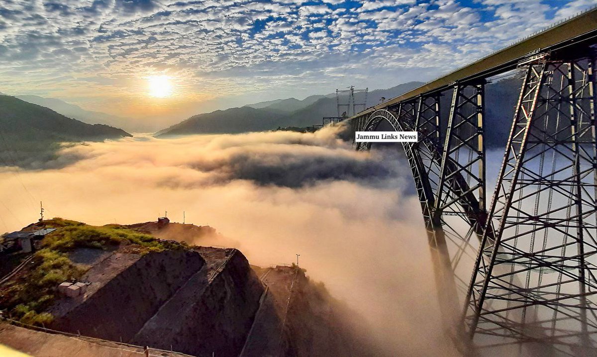JAMMULINKS's tweet photo. 'Over the Clouds': Panoramic view of world’s highest Chenab rail bridge in Reasi district of Jammu and Kashmir https://t.co/TINNv2PqN1