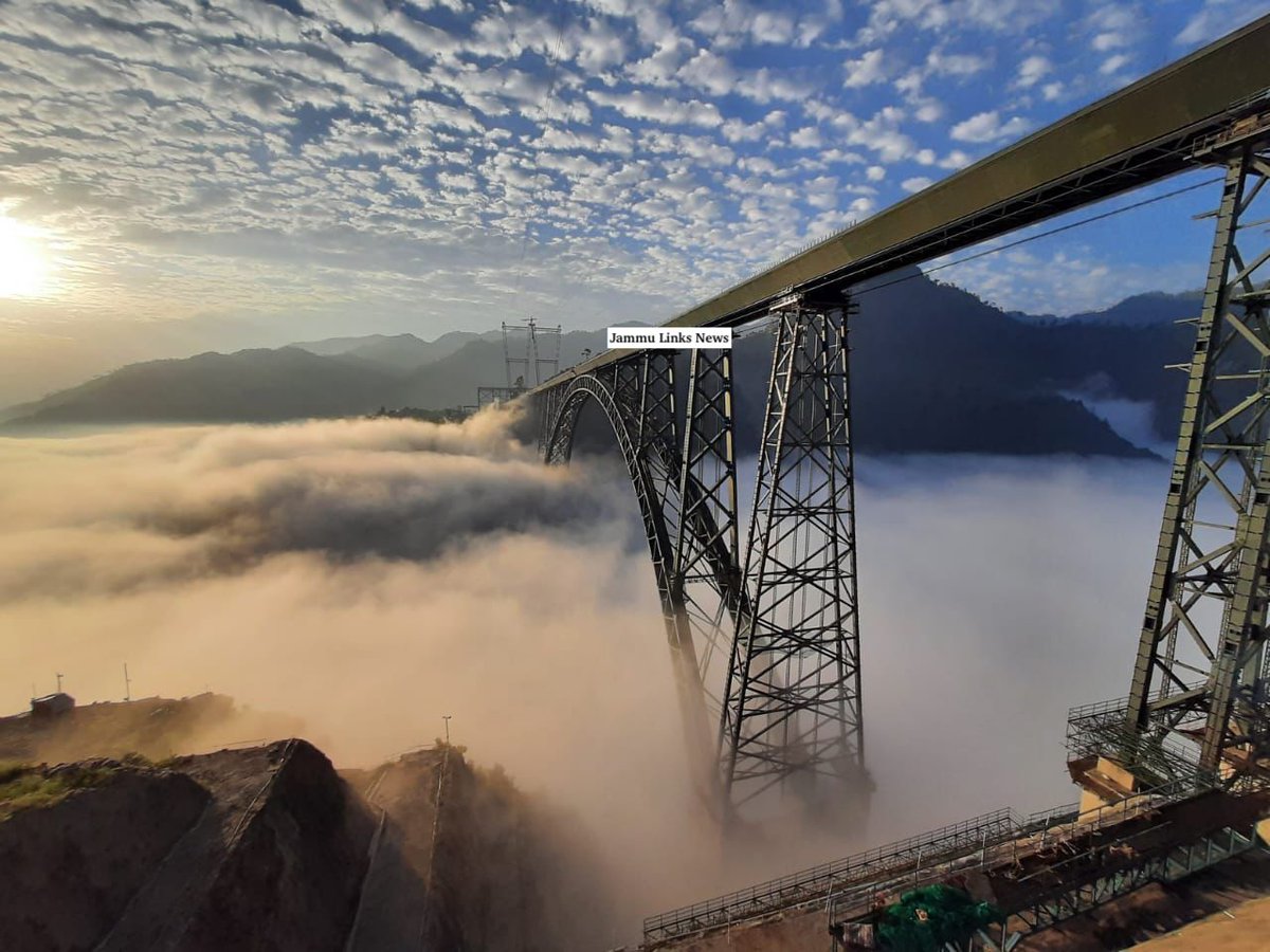 JAMMULINKS's tweet photo. 'Over the Clouds': Panoramic view of world’s highest Chenab rail bridge in Reasi district of Jammu and Kashmir https://t.co/TINNv2PqN1