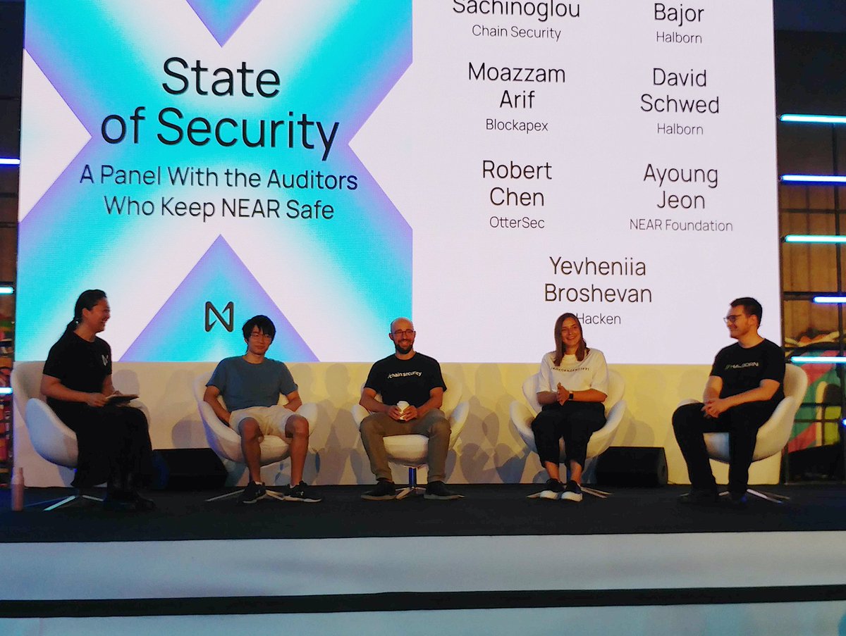 HalbornSecurity's tweet photo. LIVE from #NEARCON in Lisbon, Portugal 🇵🇹

The State of Security Panel 🔐 with @HalbornSecurity's Offensive Security Engineer Michal Bajor, @chain_security, @hackenclub and @osec_io https://t.co/OoaLGw4jRD
