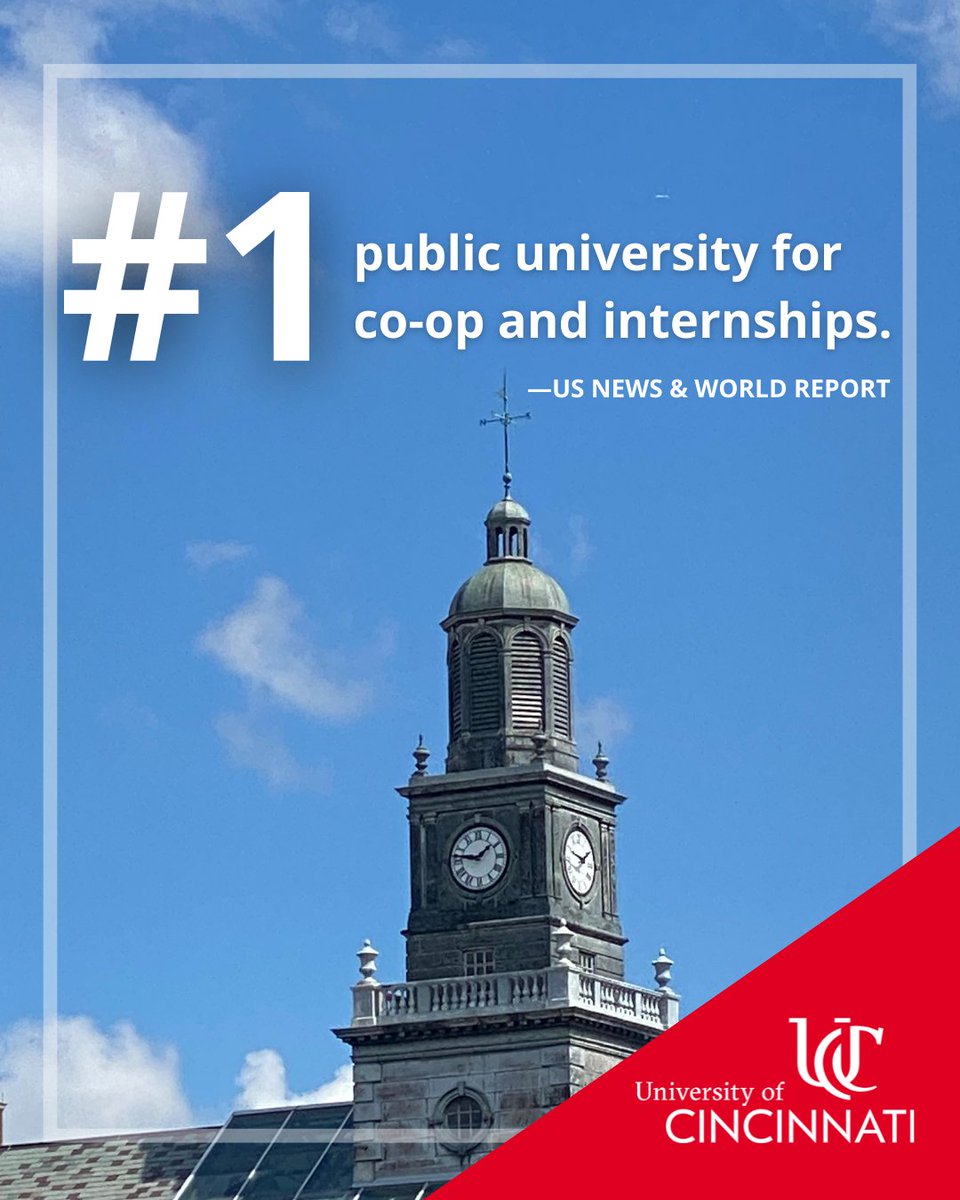 uofcincy's tweet photo. We're proud to share UC ranks among the most innovative universities in the nation and the #1 public university for co-ops &amp; internships!⁣

🔗: https://t.co/vyjCq85yrk

#BestColleges | #WeAreCincinnati https://t.co/g4qhyMHsZN