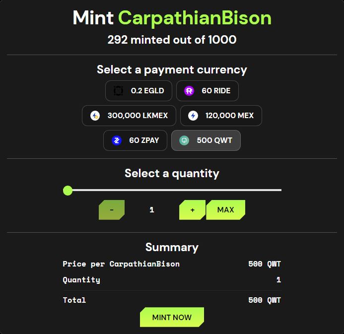 CarpathianBison's tweet photo. @QoWattEcosystem tokens can now be used to mint a CarpathianBison. 
Getting one will allow you to stake it and earn passive income.
 You can stake them at https://t.co/Kx6ytboNMl
#ElrondNFT https://t.co/TDnYJYw5nF