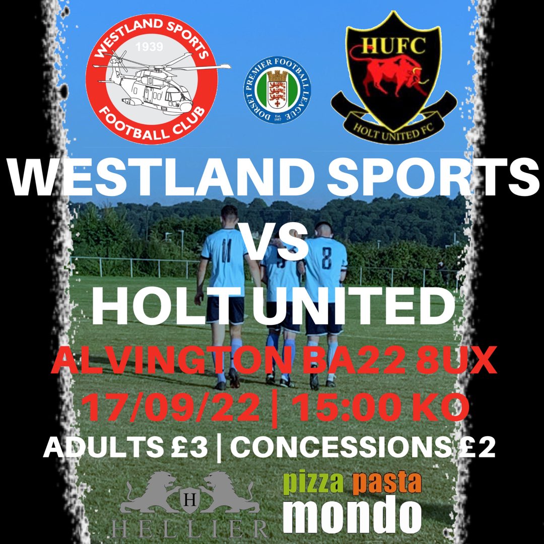 ⚽️ 𝕊𝕒𝕥𝕦𝕣𝕕𝕒𝕪’𝕤 𝔽𝕚𝕩𝕥𝕦𝕣𝕖𝕤 ⚽️

Our boys are back in action this Saturday. We welcome <a href="/HoltUtdFC/">Holt United FC</a> to  Alvington in a 3pm kick off. 

Refreshments will available 🙌🏻

#WeAreWestlands #UpTheSports