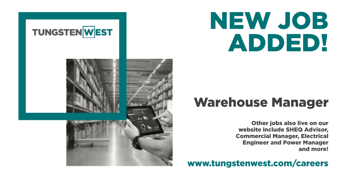 We’ve added another great job to our current vacancies! Warehouse Manager tungstenwest.bamboohr.com/jobs/view.php?… Now 11 roles live as we search for amazing people to bring the world-class Hemerdon Mine back into production. Visit tungstenwest.com/careers <a href="/buildplymouth/">Building Plymouth</a> <a href="/JCPinPlymouth/">JCP in Plymouth</a>