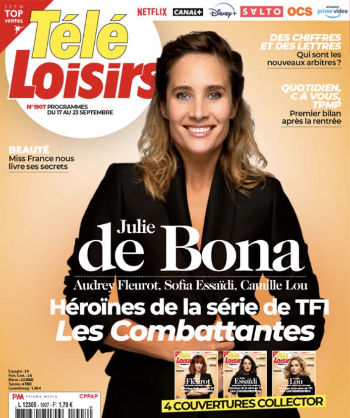 TeleLoisirs's tweet photo. Cette semaine, Audrey Fleurot, @Sofia_Essaidi @juliedebona et @CamilleLou_Off sont en couverture de notre magazine pour la série #lescombattantes sur @TF1 https://t.co/kPVNpxD5k0