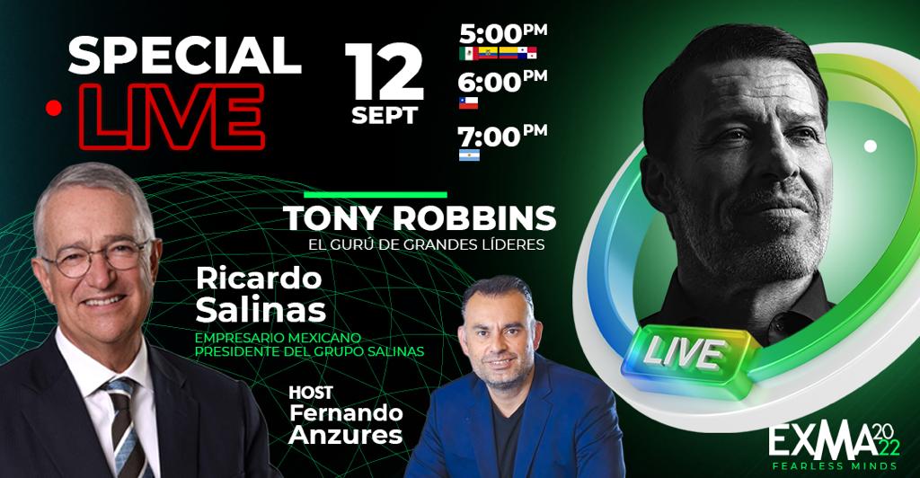No te pierdas hoy este LIVE especial, a través de las cuentas de Fernando Anzures, Ricardo Salinas y Tony Robbins.
Dos mentes geniales, que han logrado quitarse los miedos 💡
Míralo a través de instagram 17:00 hrs. CDMX y 18:00 hrs. Miami.