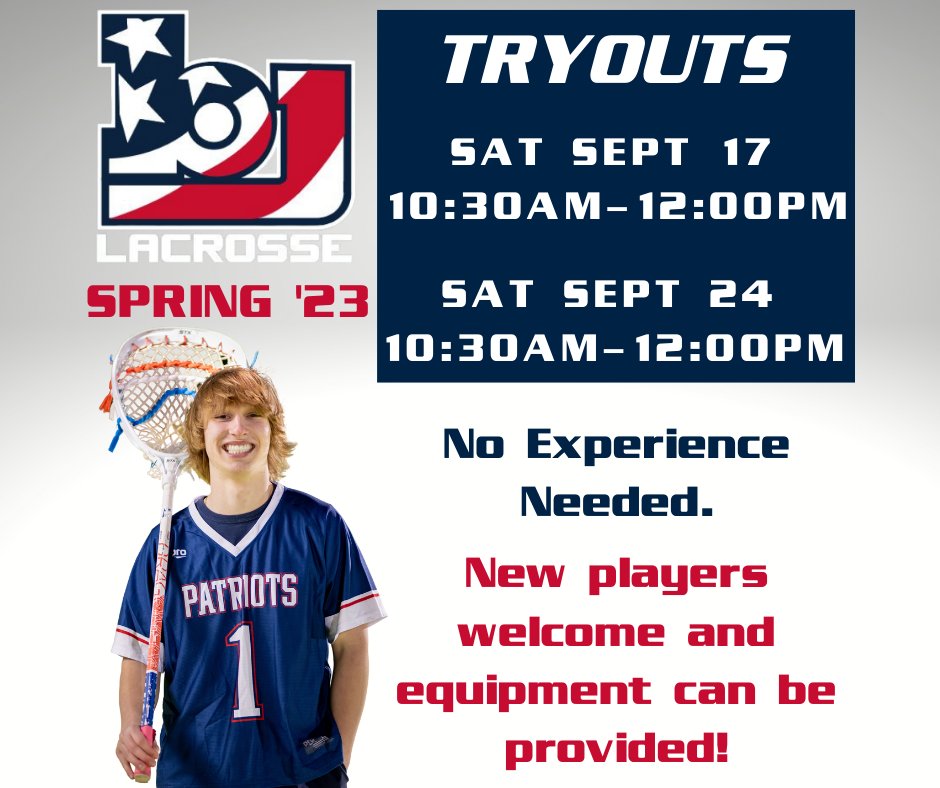 We hope you will come out to join our team! 

It is okay if you are brand new! If you have any questions, message us here or email bjlaxsocial @ gmail.com

#tryouts #learntoplay #lacrosse #growthegame #BJPFAMILY #lax4life @bobjoneshigh <a href="/bjpatriots/">Bob Jones Athletics</a>