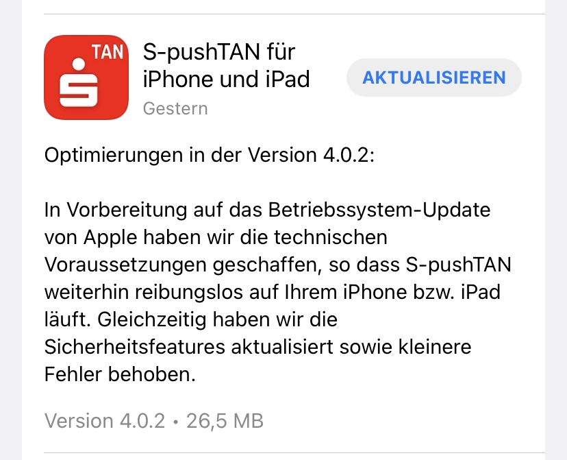 coantis's tweet photo. Kann jemand bestätigen das die #pushTAN App der #Sparkasse unter #ios16 läuft?
@bitsundso @iPhoneBlog https://t.co/DjYVl5vidg
